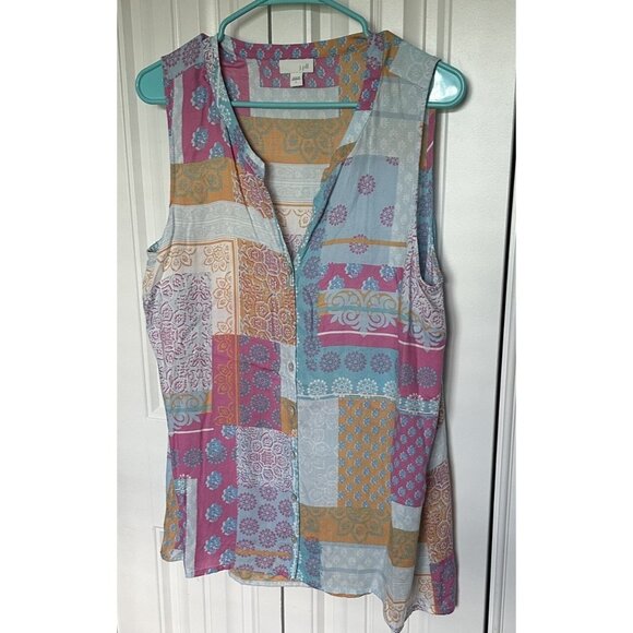 J. Jill Tops - J. Jill patchwork sleeveless button down collarless blouse tunic Womens Large